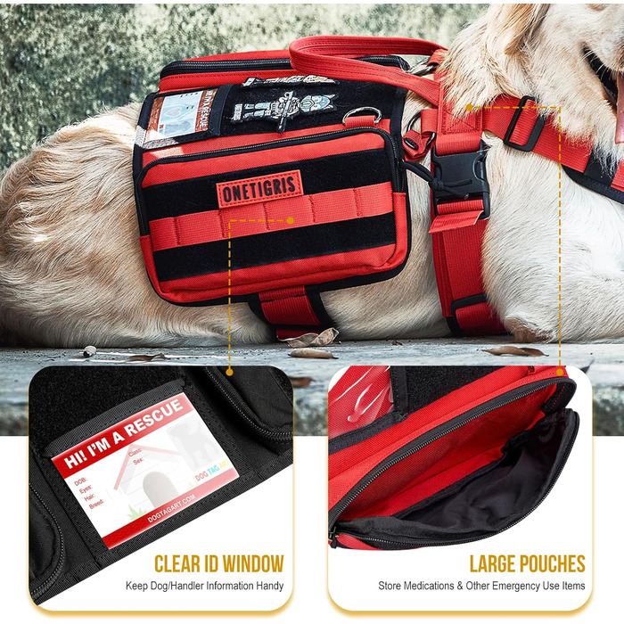 Шлейка для собак OneTigris Guardian з 3 D-подібними кільцями та великою кишенею, червона (M)
