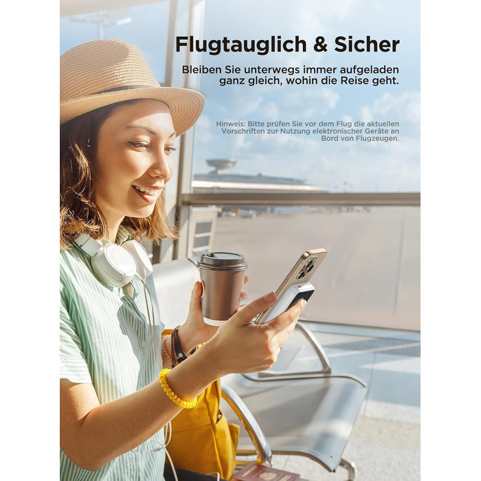 Power Bank 20000mAh з вбудованим кабелем, швидка зарядка 22,5W, USB-C, LED-дисплей, для iPhone 17 16 15 14 13 12 11, білий, 20000mAh