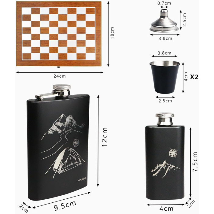 Набір фляга 260мл з шахами, нержавіюча сталь, міні-фляга для віскі, подарунок для батька