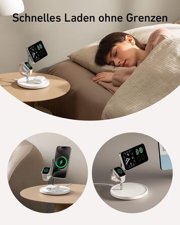 Anker MagGo Зарядна станція 3-в-1 бездротова, 15W, MagSafe, Qi2, для iPhone 16/15/14/13, AirPods Pro, Apple Watch Ultra (з USB-C адаптером та кабелем)