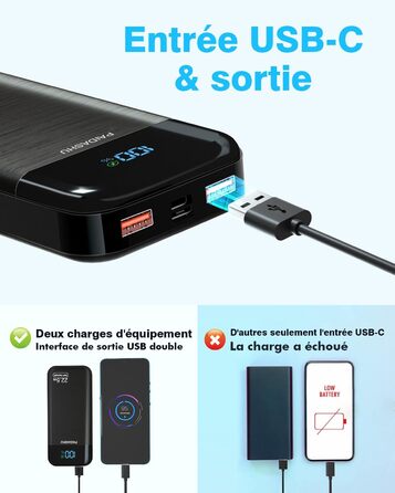 Портативний зарядний Power Bank 27000 mAh з LED дисплеєм, 3 виходами та 2 входами, 22.5W/PD20W, для зарядки смартфонів