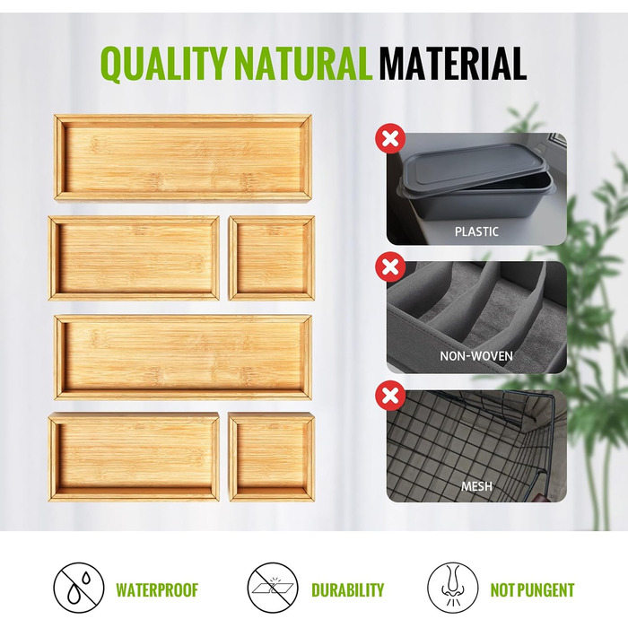 Rainsworth Drawer Organizer 5cm Height, Bamboo Box Stackable, Cosmetic Vanity Makeup Bathroom Organizer Box, 6 Piece Kitchen Drawer Organization System, Christmas Gifts Storage Box