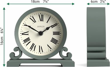 JONES CLOCKS® Saloon Table Clock | Traditional Double-Scroll Design | | Roman Numerals | Classic style for desk, table, shelf, or nightstand. (Green)