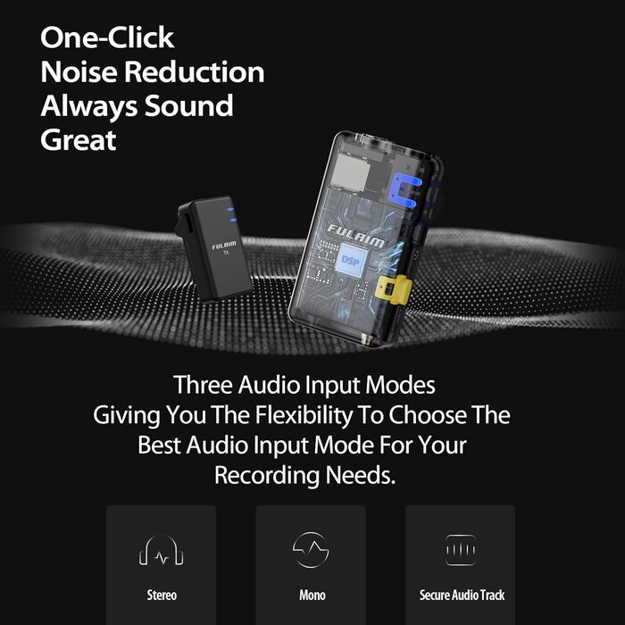 Бездротове петличне мікрофону FULAIM X6S для iPhone, Android, з AI-шумопоглинанням, 48 кГц/24 біт, з кейсом для зарядки та зберігання, для відеозйомки та Vlogging