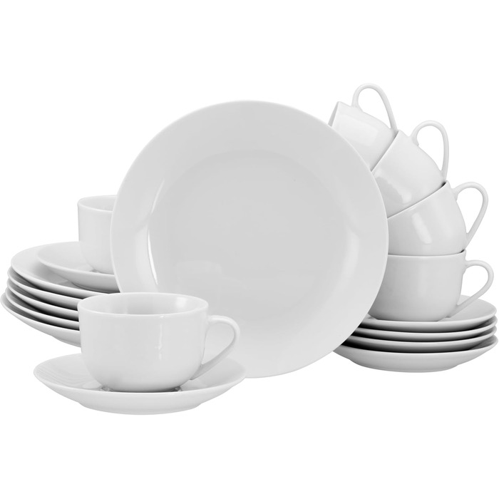 CreaTable Серія Luna Weiss: 12-частинний набір посуду з порцеляни для 6 осіб (кавовий сервіз), сумісний з посудомийною машиною та мікрохвильовою піччю