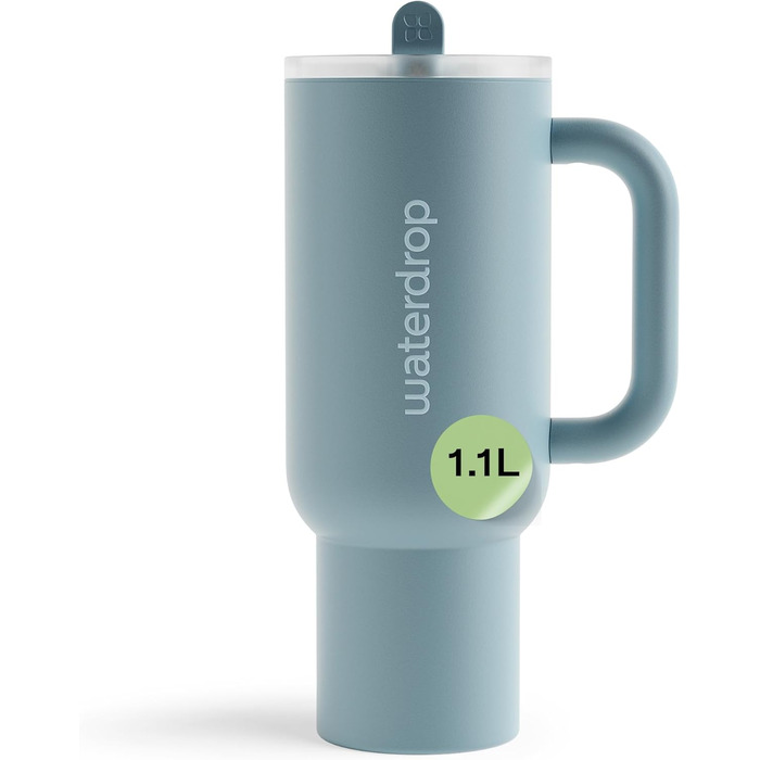 Waterdrop Thermobecher with Straw - 1.1L Insulated Stainless Steel Tumbler - Leakproof, Durable, Keeps Drinks Cold for 12 Hours - White Winter (Pigeon Blue)