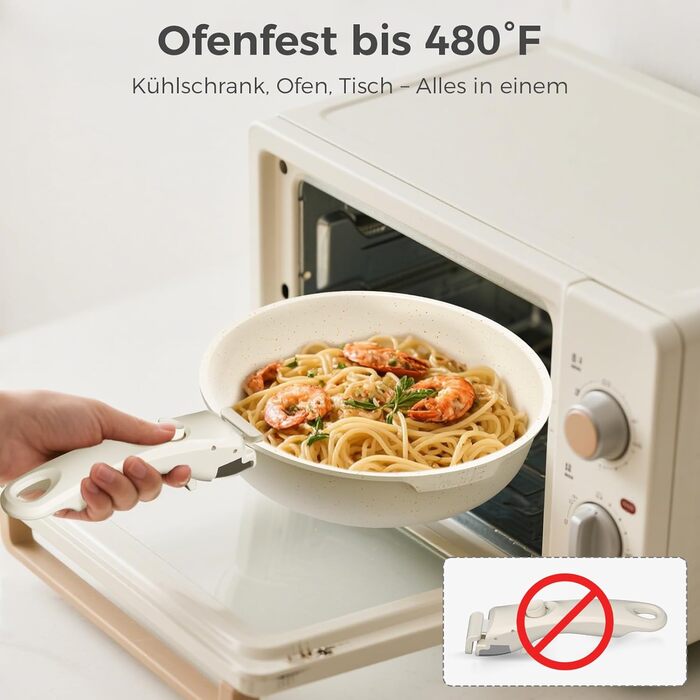 Набір кухонного посуду YASHE 15 предметів: каструлі та сковорідки з гранітно-посудомийним покриттям, знімні ручки, компактний, легко миється, сумісний з індукцією, газом та склокерамікою, білий