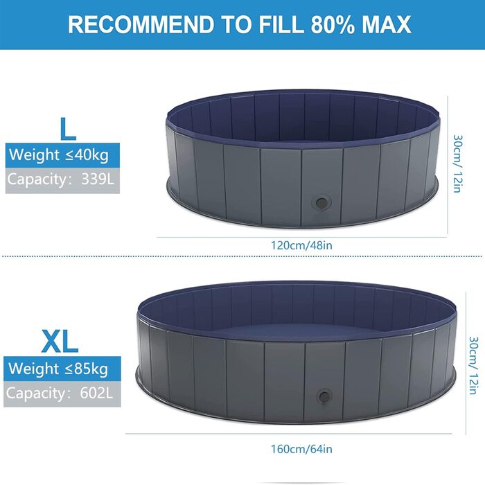 Dreamhigh® Dog Pool for Large Dogs 160 x 30cm, Non-Slip Splash Pool for Dogs, Foldable Splash Pool for Children and Large & Small Dogs
