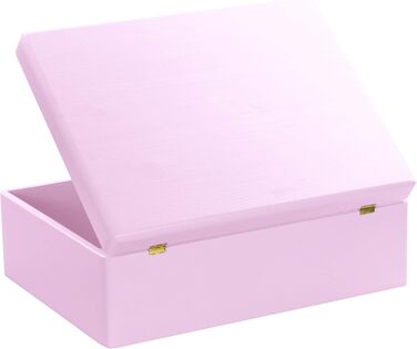Large Wooden Box with Lid - All-Purpose Wooden Box - Storage Box | Toy Chest - Gift Packaging | Decorative Box for Crafts FSC® (approx. 40 x 30 x 14 cm | L, Pink)