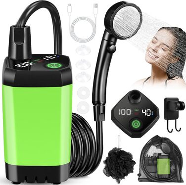 Портативний душ для кемпінгу Campingdusche 6000mAh з насосом та індикатором температури - набір для душу на відкритому повітрі для саду, авто, пляжу, тварин
