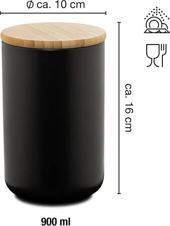 Керамічна банка Moritz & Moritz 600 мл з бамбуковою кришкою, чорна, для зберігання продуктів, підписна, для кави, круп, борошна або ванних аксесуарів
