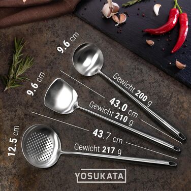 Набір кухонних аксесуарів YOSUKATA: вок, шумівка, лопатка з нержавіючої сталі 43 см (3 шт.)