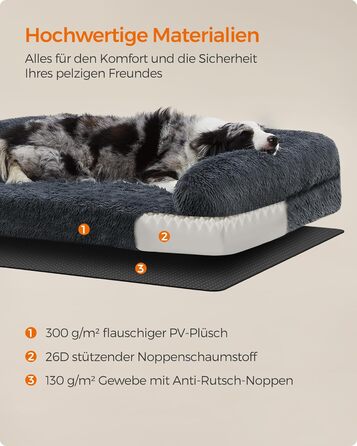 Feandrea FluffyHug Dog Bed, Plush, Dog Blanket Sofa, Sofa Protector Dog, Dog Cushion, Size M, for small and medium-sized dogs, 80 x 75 x 16 cm, PGW221G02 (L 110 x W 95 x H 18 cm, Dark Grey)