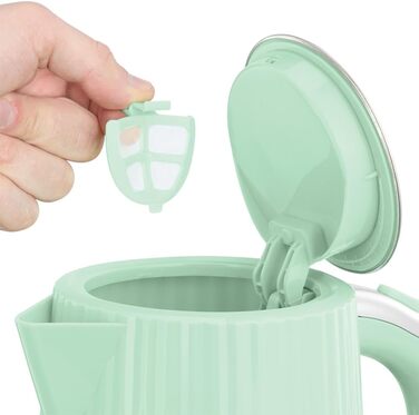 Russell Hobbs Kettle [1.7L 2400W] Eden White, Stainless Steel Accents (removable scale filter, lid opening with a push of a button, water level indicator, illuminated switch, BPA free) Teakettle 27360-70 (Pistachio)