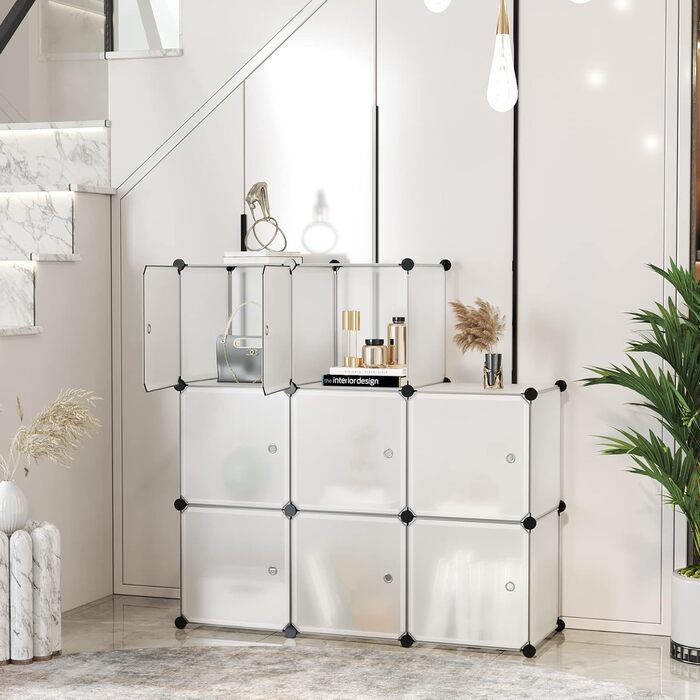 C&A HOME USBTM3TM3 Cube Storage Organizer with Doors, 8-Cube Shelf, Cabinet, DIY Plastic Modular Bookshelf, Living Room, 63 cm L x 31.5 cm W x 122.9 cm H White 008B-. Door