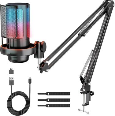 USB мікрофон для геймінгу та стримінгу: конденсаторний мікрофон з виносним кріпленням, кабель 1.5м, сумісний з PC, PS4/PS5, iOS/Windows/Android