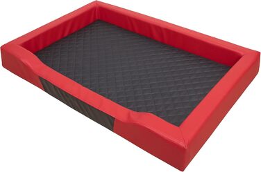 Крісло-ліжко для собак XL, 93x62 см, червоне екошкіра, чорна матрацна поверхня