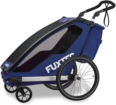Fuxtec Fahrradanhänger Sportfux: Причіп для велосипеда на 2 місця, з багажником, відбивачами, ручкою-штовхачем, захистом від дощу та сонця, складний, фіолетовий FX-FA1 (блакитний)