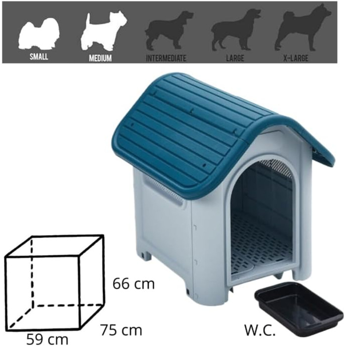Клітка для собак Ланко з туалетом. Внутрішній та зовнішній простір з вентиляційними отворами. Міцний матеріал. 75x59x66см. Синій та білий.
