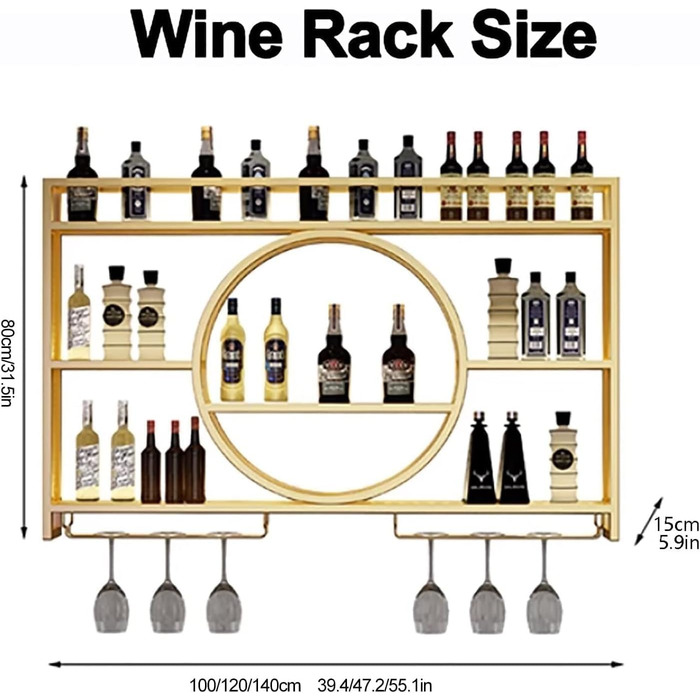 Стильна металева стійка для вин на стіну, 3-ярусна, чорна, 100x15x80 см