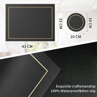 RIWNNI Placemats PU Leather 6-Piece Set, Placemats and Coasters Set, Washable Leather-Look Placemats, Waterproof Non-Slip Heat-Resistant Faux Leather Table Placemats, 41x31cm Table Mat, Light Gray
