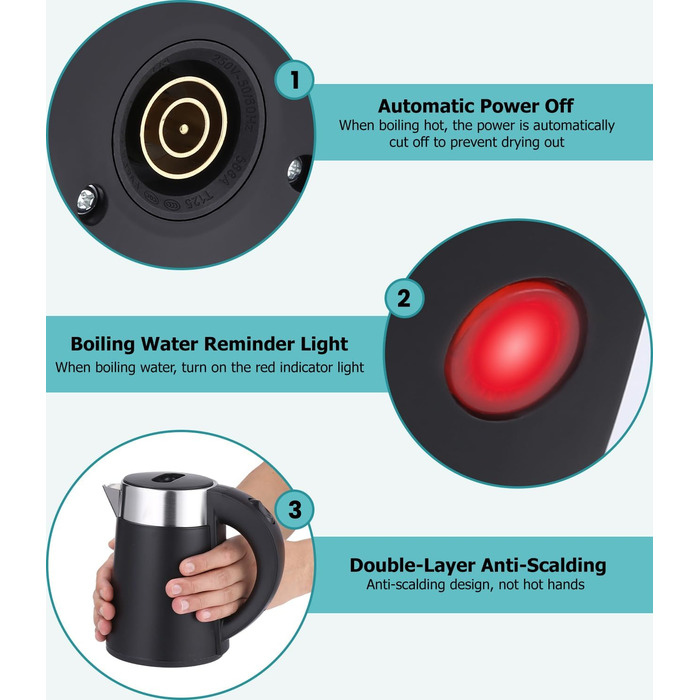 Електричний чайник-термос Hixava 800 мл для кемпінгу та подорожей. Швидкий нагрів, нержавіюча сталь