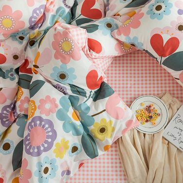 Бетінгова постільна білизна Bunt Blumen 100x135/40x60 - бавовна, квітковий принт, рожево-біла, для дітей