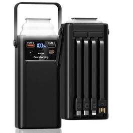 Power Bank 50000mAh з кабелем, швидка зарядка USB-C PD20W/QC22.5W, LED-індикатор, 2 входи/5 виходів, для телефонів, планшетів, подорожей, кемпінгу - Чорний