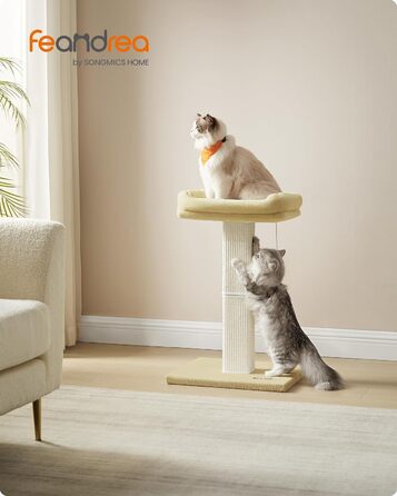Feandrea Cat Tree, Cat Tower with 40 x 30 cm Plush Platform, Scratching Post, Cat Scratching Tree, 71 cm High, Sisal-Wrapped Scratching Post, 45 x 40 cm Base, with Plush Ball, PCA022W01 (Beige)
