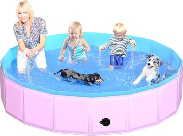 80x20 cm Foldable Dog Pool – Collapsible Plastic Hard Pool for Dogs and Children, Non-Slip Pet Bathtub for Outdoor Use in the Garden, Lightweight and Portable (Pink, 220x30cm)
