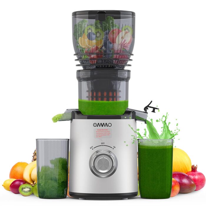 Шнекова соковижималка OMMO Slow Juicer для овочів та фруктів, 300 Вт, срібляста