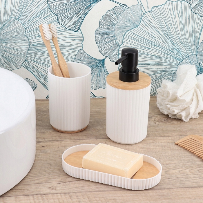 Елегантний набір для ванної кімнати (3 предмети), білий стильний комплект з мильницею