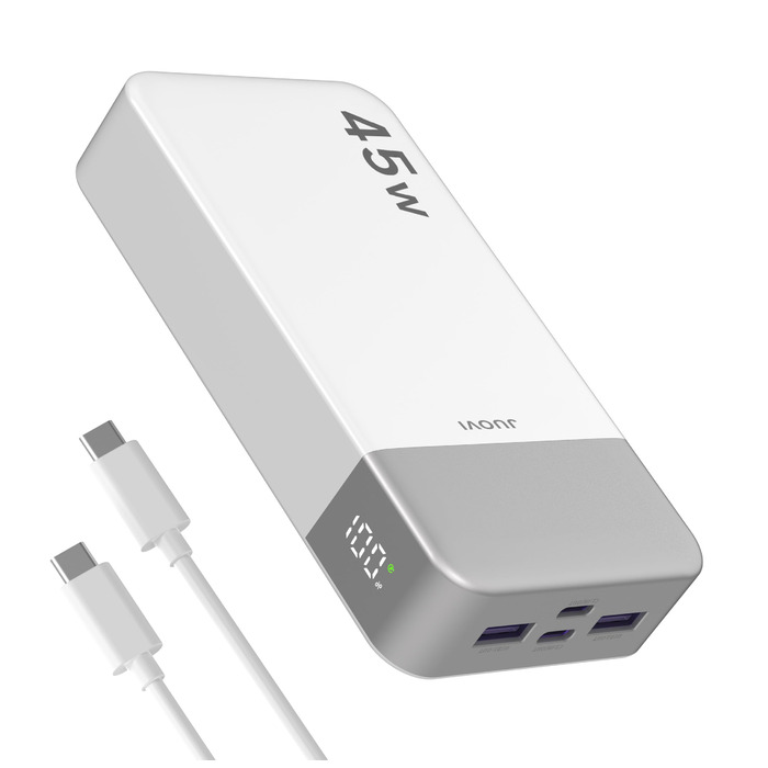 Power Bank JUOVI 20000mAh з швидкою зарядкою 45W, 2xUSB-C, 2xUSB-A, LED-індикатор, для телефону, ноутбука, планшета - білий J2621