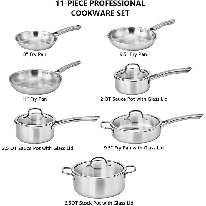 Набір каструль LeadZM з керамічним покриттям (22 шт.) для індукційних плит, сумісний з усіма плитами, без PFOA/PFOS (Бежевий) + Набір з 11 предметів з нержавіючої сталі (Сріблястий)