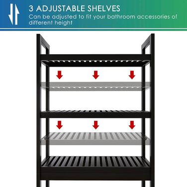 SMIBUY Toilet Shelf, Bamboo Toilet Rack, Adjustable Washing Machine Shelf, Bathroom Shelf with 3 Storage Layers, Space-Saving, Easy to Assemble (Black)