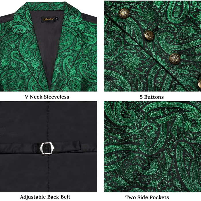 Чоловіча жилетка DiBanGu з візерунком пейслі, комплект 7 предметів: жилетка, краватка, метелик, реверсна голка, для весілля, смокінгу, костюма, 3XL, смарагдово-зелений