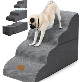 Trhillsbrad Dog Stairs, 5 Steps for Small Dogs, High-Density Foam Pet Stairs, Washable Cover and Non-Slip Bottom (Foldable Dog Stairs, 4 Steps)