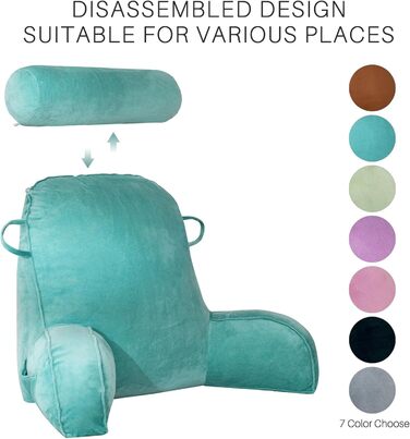 Подушка для читання з велюру, подушка для сидіння в ліжку для дорослих, спинка для ліжка з круглою подушкою, подушка для відпочинку в ліжку з підтримкою спини та рук, кишеню та знімний чохол (Синій / Зелений)