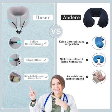 Подушка для шиї Comfy з Memory Foam - регульована, 360° підтримка, сіра (S)