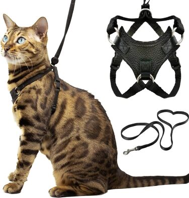 Нашийник та поводок для котів Houdini™ з веганської шкіри, анти-вислизання, OutdoorBengal, розмір M (середній)