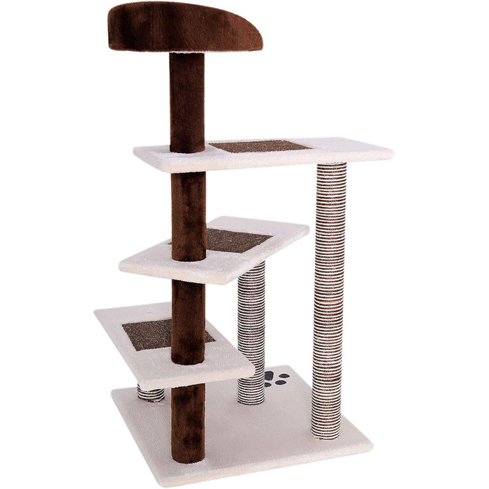 Кігтеточка для котів Lionto з 3 майданчиками та зручною лежанкою, висота 100 см, з сизалевого мотузка та м'якого плюшу, підходить для котів будь-якого розміру, ідеальна для догляду за кігтями (Бежевий/Коричневий)