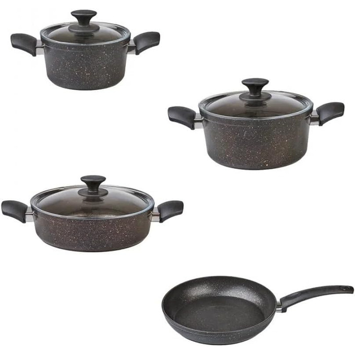 Набір посуду Karaca Biogranit, 7 предметів, чорний/золотий, з антипригарним покриттям, для індукційних плит, граніт