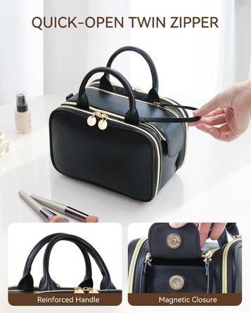 Косметичка-органайзер для подорожей, велика місткість, водонепроникна, з ручкою та кількома відділеннями (Чорний, M)