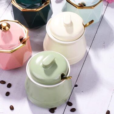 Sugar bowl with lid and spoon, ceramic sugar bowl, multifunctional sugar container, spice container, salt shaker, spice dishes, sugar bowl for the kitchen, storage (yellow)