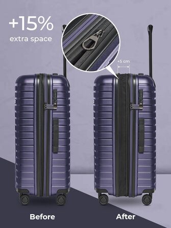 Чохол-валіза на колесах середнього розміру 66 см, розширюється до 75 літрів | З міцного поліпропілену, 4 колеса, TSA-замок | Колекція 04 (фіолетовий металік)
