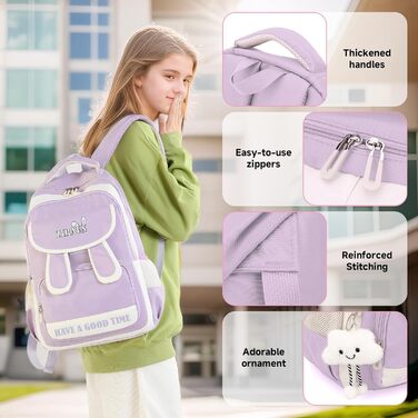 Шкільний рюкзак для дівчаток-підлітків: легкий, водонепроникний, з милим брелоком. Підходить для 3-5 класів та старшої школи. Великий рюкзак фіолетового кольору