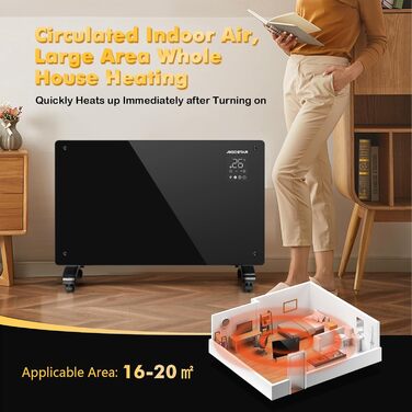 Електричний конвектор Aigostar з термостатом та Wi-Fi, 2000W, для приміщень до 30 м², чорний