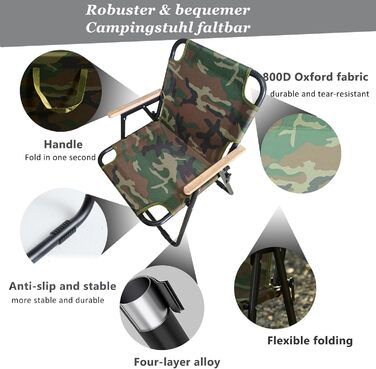 Кемпінговий стілець складний, армійський камуфляж, 225 кг, Oxford, для риболовлі, пікніка, подорожей
