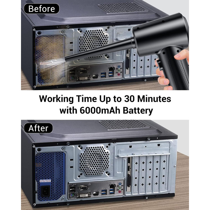 Електричний пилосос для повітря з HD-дисплеєм - Air Duster 200000 RPM з LED-підсвічуванням, міні-фен з акумулятором, спрей стисненого повітря для чищення ПК, повітряний пилосос для клавіатури, дому, вулиці, авто, W06 (чорний)