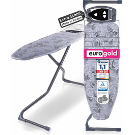 Прасувальна дошка EUROGOLD® Premium 120x42 см з підставкою для праски - стабільна, регульована по висоті, з покриттям з 100% бавовни сірого кольору